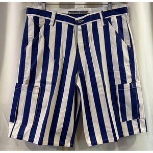 Game Bibs Striped Blue Tailgate Cargo Shorts Size 34 NWT‎